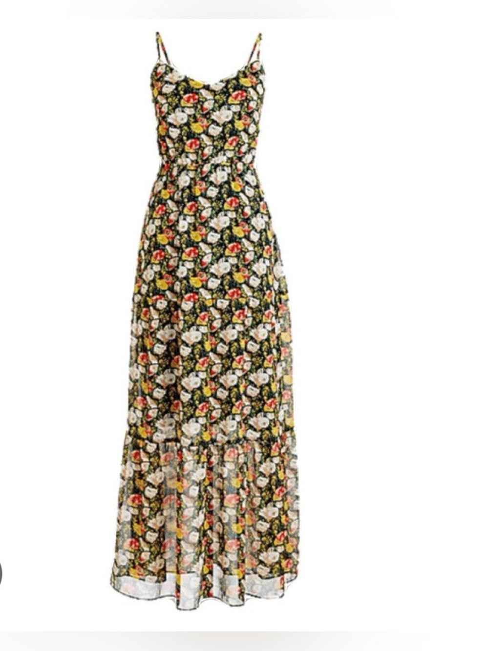 J. Crew Black Floral Spaghetti-Strap Maxi Dress